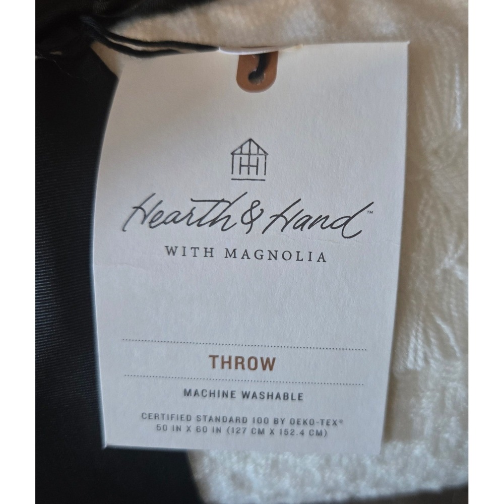 Hearth & Hand with Magnolia Cream White Basketweave Fringed Throw Blanket 50x60 - Picture 4 of 7